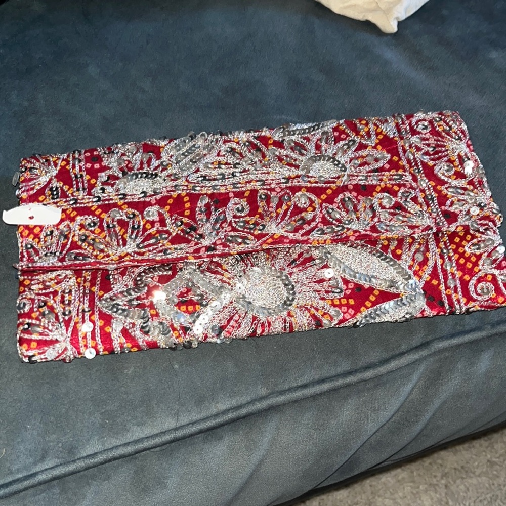 Sequin clutch red and silver NWT